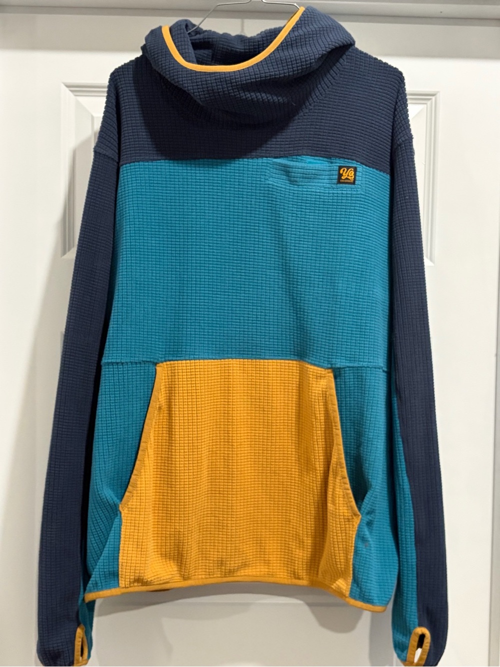 Men's Colorblock Turtleneck Sweater in Teal, Navy & Mustard